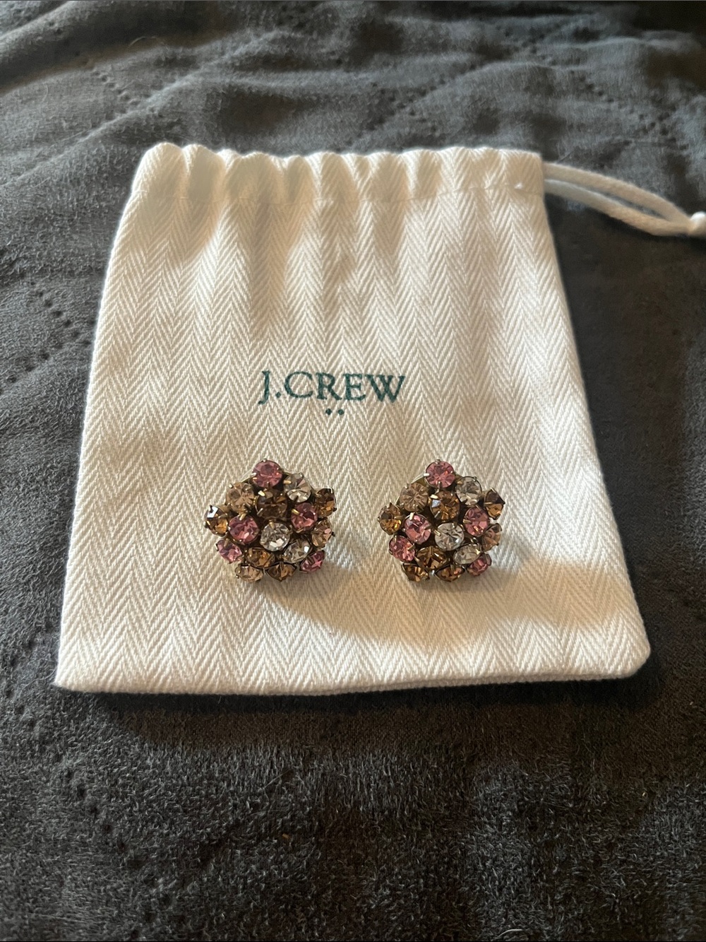 J. Crew Pink and Brown Cluster Crystal Stud Earrings